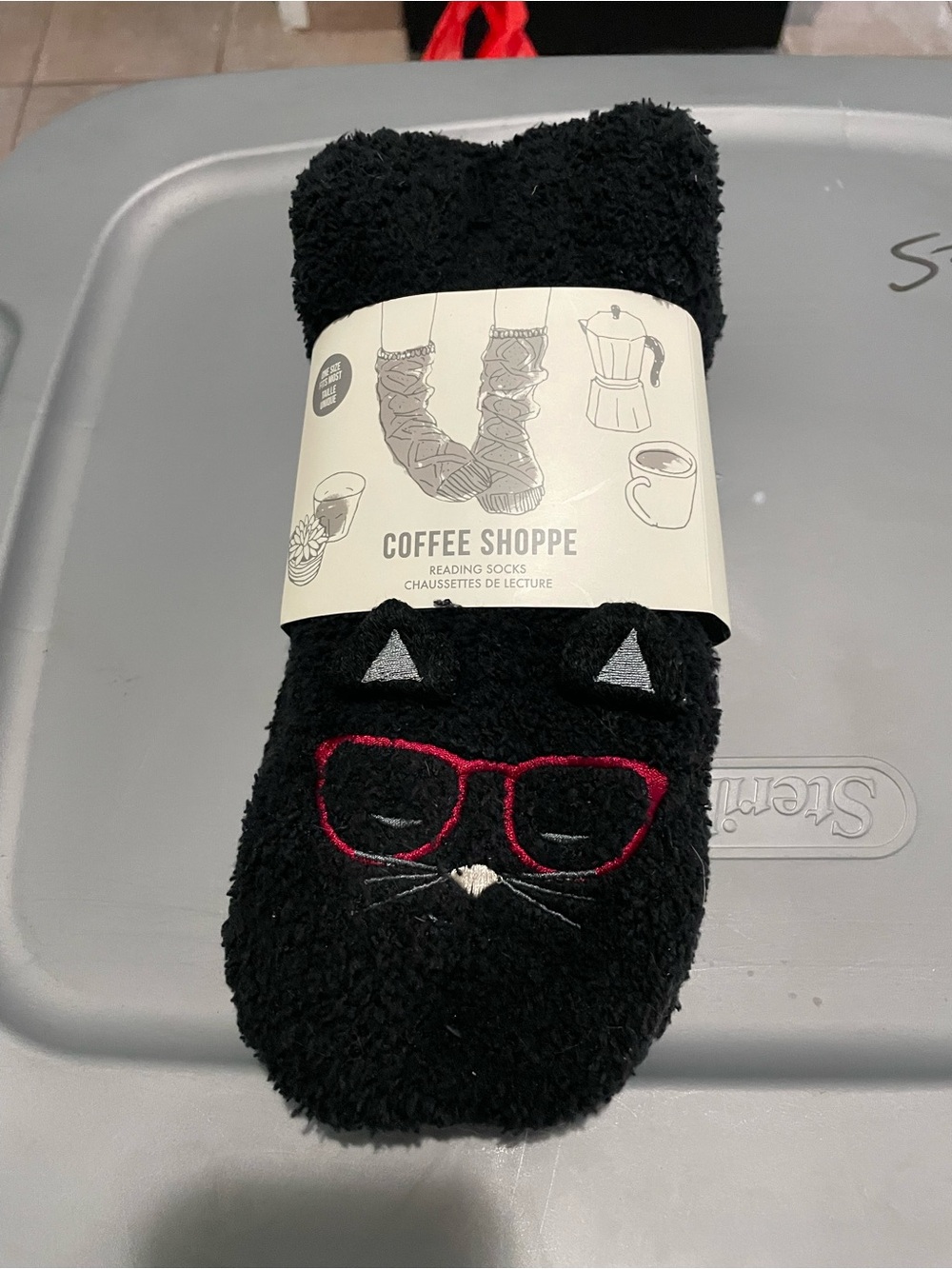 Black Novelty Cat Fuzzy Reading Socks